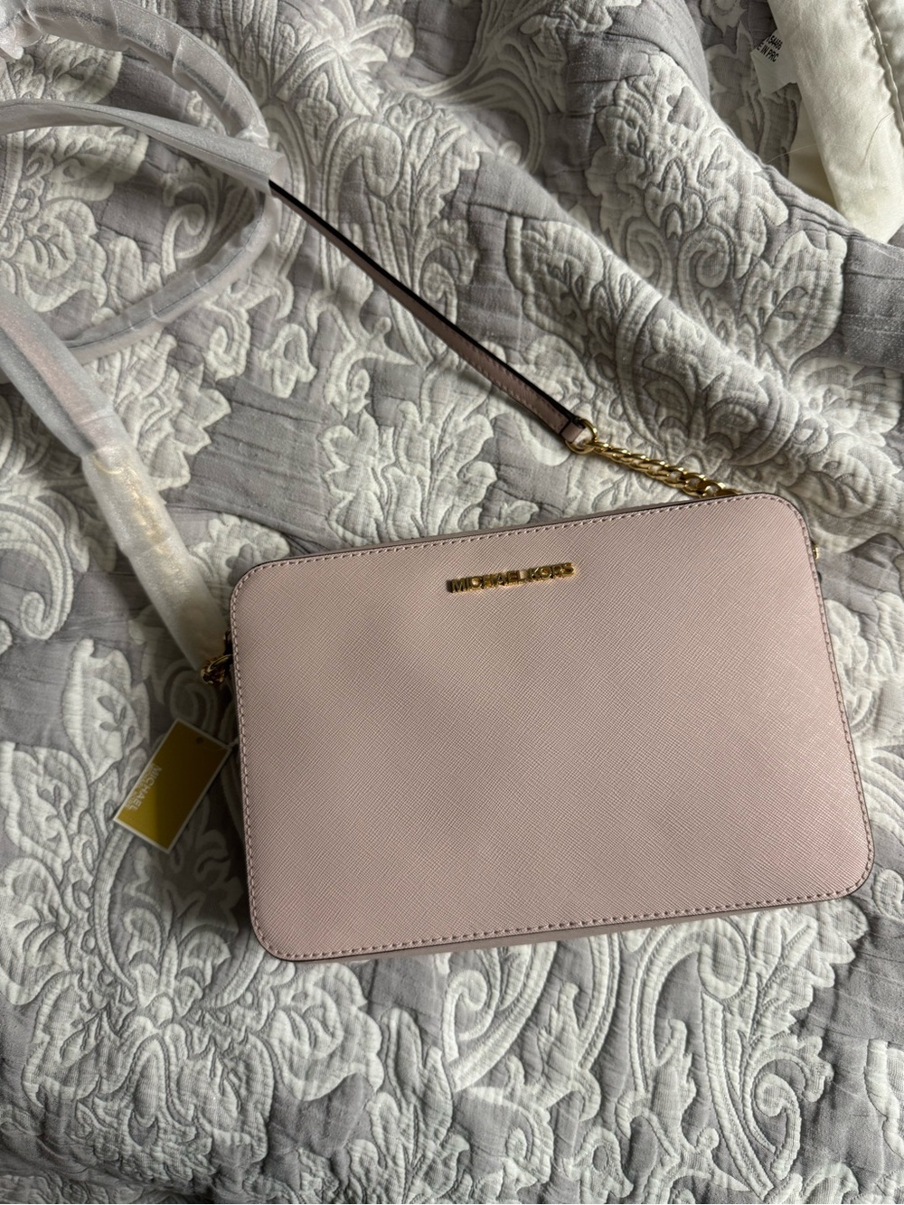 Michael Kors Light Pink Saffiano Crossbody Bag with Gold Hardware